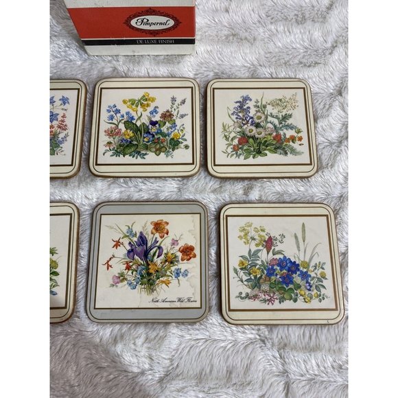 PIMPERNEL Deluxe Square Coaster Set ~ North America Wild Flowers (6) ENGLAND - Picture 3 of 8